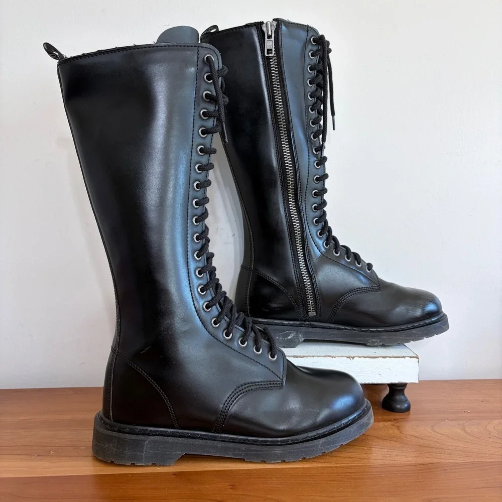 Demonia Bolt-400 Mens Black Vegan Leather 20 Eyelet Knee High Combat Boots 11